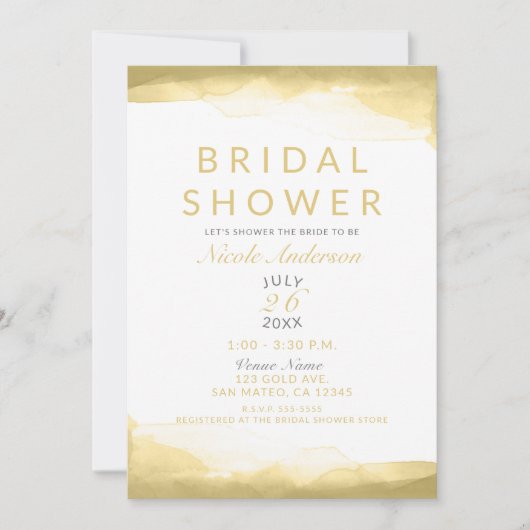 金ゴールドディジョンマスタードウォーター色モダンブライダルシャワー 招待状 (正面)