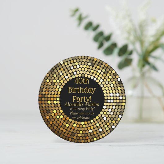 金ゴールドディスコグリッター誕生日パーティー 招待状 (スタンド正面)