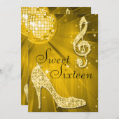 金ゴールドディスコボールとスパークルヒール甘い16 招待状 (正面/裏面)