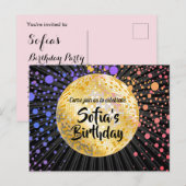 金ゴールドディスコボールはがきの招待 インビテーションポストカード (正面/裏面)