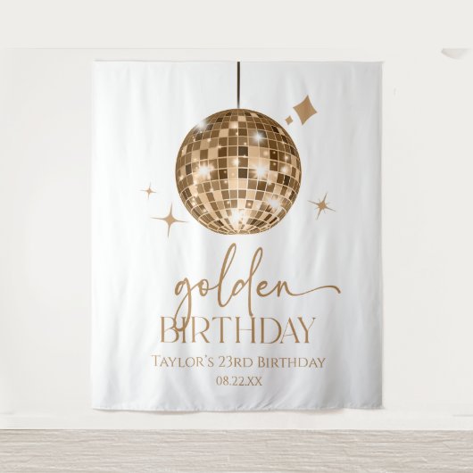 金ゴールドディスコボールゴールデンバースデーパーティー タペストリー (正面)