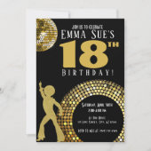 金ゴールドディスコボールスタジオ54パーティー任意の年齢誕生日 招待状 (正面)