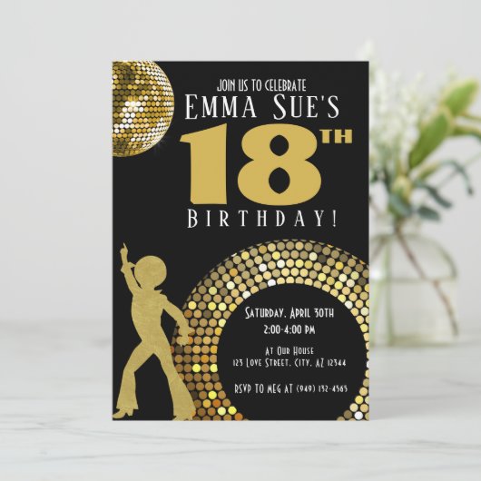 金ゴールドディスコボールスタジオ54パーティー任意の年齢誕生日 招待状 (スタンド正面)