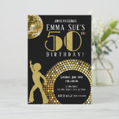 金ゴールドディスコボールスタジオ54パーティー50誕生日 招待状 (スタンド正面)