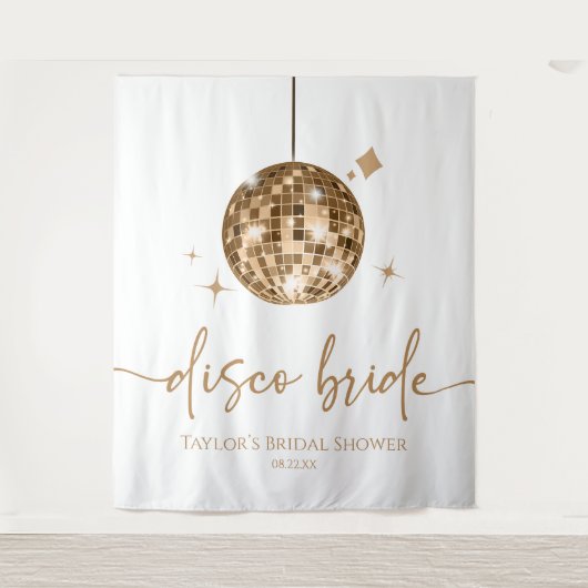 金ゴールドディスコボールディスコブライドブライダルシャワー タペストリー (正面)