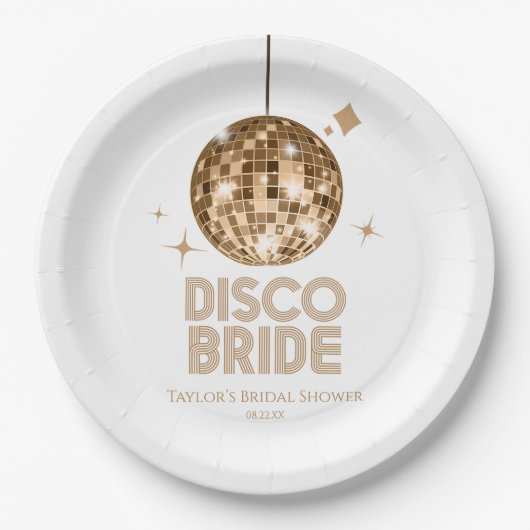 金ゴールドディスコボールディスコブライドブライダルシャワー ペーパープレート (正面)