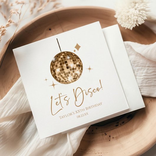 金ゴールドディスコボールレッツディスコ誕生日パーティー スタンダードランチョンナプキン
