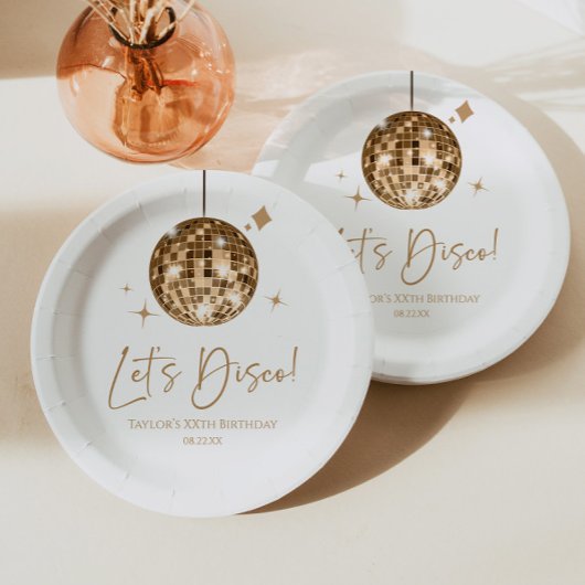 金ゴールドディスコボールレッツディスコ誕生日パーティー ペーパープレート