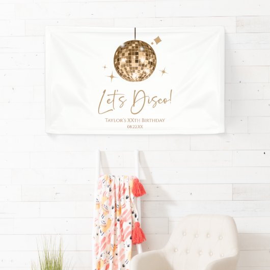 金ゴールドディスコボールレッツディスコ誕生日パーティー 横断幕 (インサイチュ)