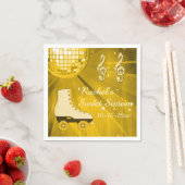 金ゴールドディスコボール及びローラスケートSweet sixteen スタンダードカクテルナプキン (インサイチュ)