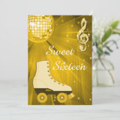 金ゴールドディスコボール及びローラスケートSweet sixteen 招待状 (スタンド正面)