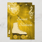 金ゴールドディスコボール及びローラスケートSweet sixteen 招待状 (正面/裏面)
