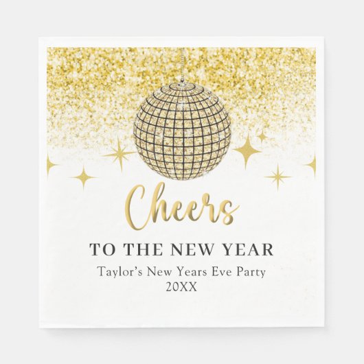 金ゴールドディスコボール応援ニューイヤーイブパーティー スタンダードランチョンナプキン (正面)
