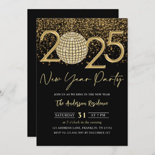 金ゴールドディスコボール応援新年イブパーティー2025 招待状 (正面/裏面)