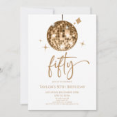 金ゴールドディスコボール50歳の誕生日パーティー 招待状 (正面)