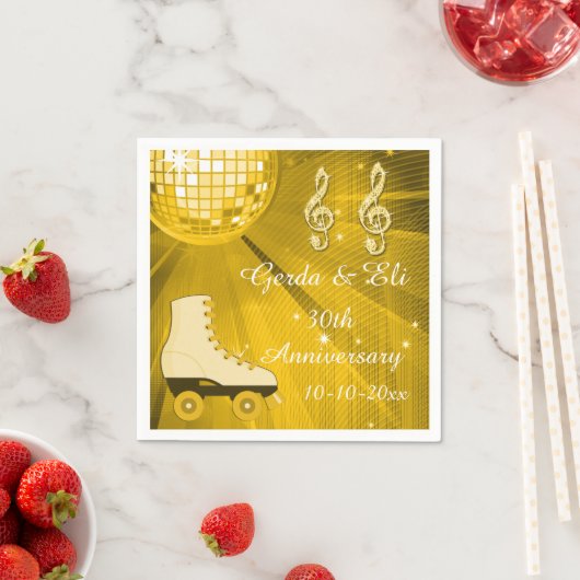 金ゴールドディスコボール&ローラースケート30周年記念 スタンダードカクテルナプキン (インサイチュ)