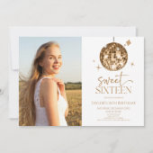 金ゴールドディスコボールSweet sixteen16thバースデーパーティー 招待状 (正面)