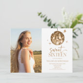 金ゴールドディスコボールSweet sixteen16thバースデーパーティー 招待状 (スタンド正面)