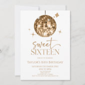 金ゴールドディスコボールSweet sixteen16thバースデーパーティー 招待状 (正面)