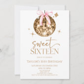 金ゴールドディスコ弓Sweet sixteen16thバースデーパーティー 招待状 (正面)