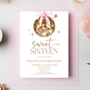 金ゴールドディスコ弓Sweet sixteen16thバースデーパーティー 招待状