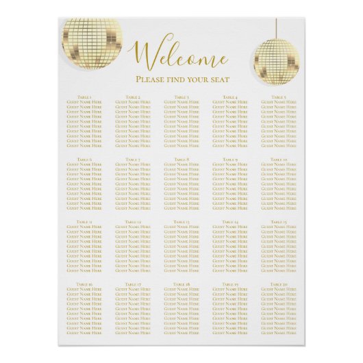 金ゴールドディスコ結婚ボール座席表 ポスター (正面)