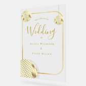 金ゴールドディスコ結婚ボール歓迎 アクリルサイン (傾斜)