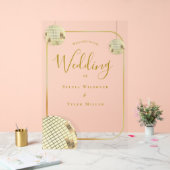 金ゴールドディスコ結婚ボール歓迎 アクリルサイン (ウェディング)
