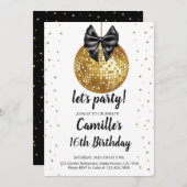 金ゴールドディスコ | ブラックボウ誕生日 招待状 (正面/裏面)