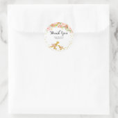 金ゴールドディーノピンクフラワーサンキューステッカー ラウンドシール (バッグ)