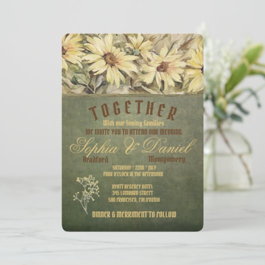 金ゴールドデイジーオンSage結婚式招待状 招待状 (スタンド正面)