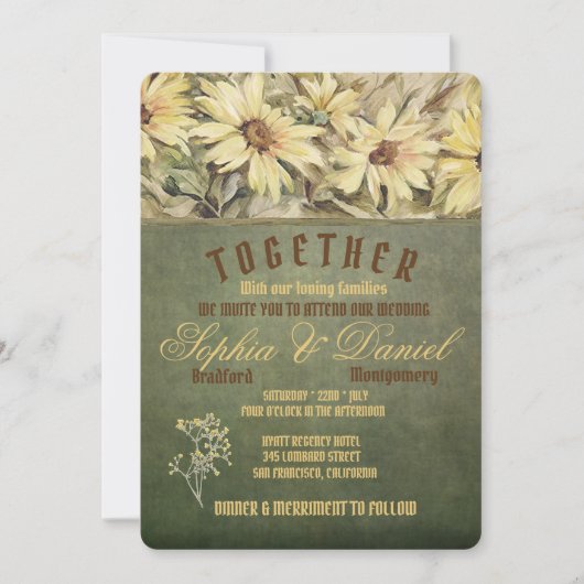金ゴールドデイジーオンSage結婚式招待状 招待状 (正面)