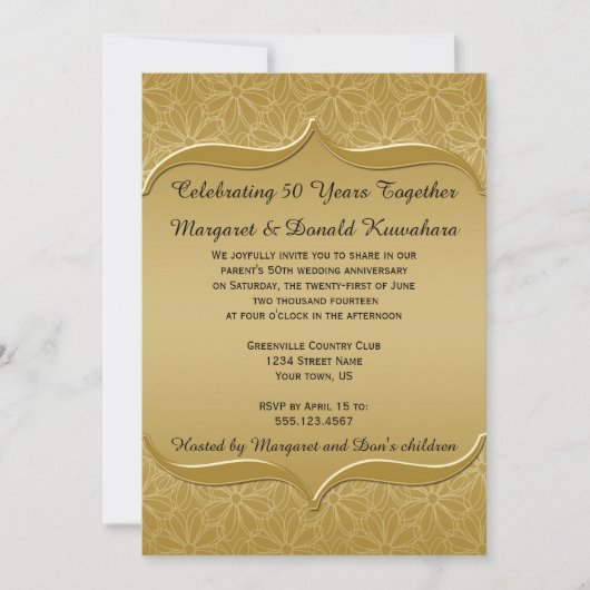 金ゴールドデイジー華美フレーム50周年記念金ゴールド 招待状 (正面)