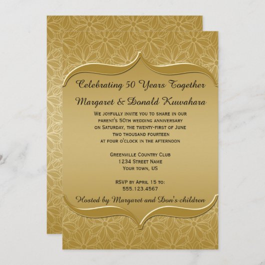 金ゴールドデイジー華美フレーム50周年記念金ゴールド 招待状 (正面/裏面)