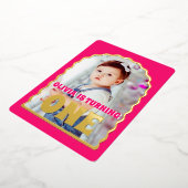 金ゴールドデイジー1歳の誕生日パーティーフォト 箔招待状 (回転した状態)