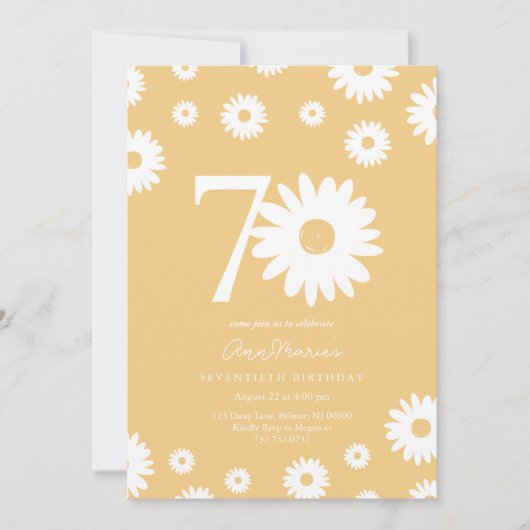 金ゴールドデイジー70番目の誕生日招待状 招待状 (正面)