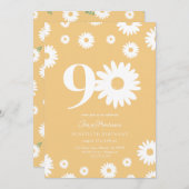 金ゴールドデイジー90番目の誕生日招待状 招待状 (正面/裏面)