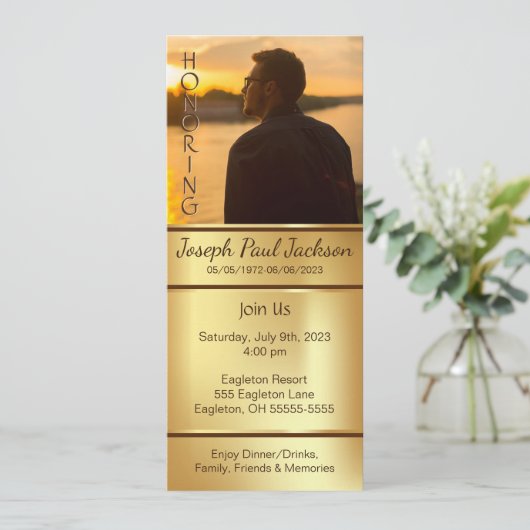 金ゴールドデジタル写真記念招待状 招待状 (スタンド正面)