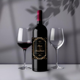 金ゴールドデマスクエレガントリースモノグラムワインラベル ワインラベル