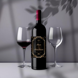 金ゴールドデマスクエレガントリースモノグラムワインラベル ワインラベル