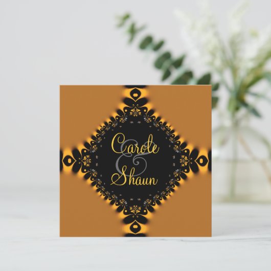 金ゴールドデリケートレース結婚式招待状 招待状 (スタンド正面)