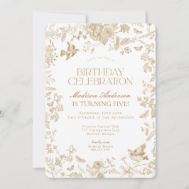 金ゴールドトイルドゥジュイフランスのフローラ誕生日パーティー 招待状
