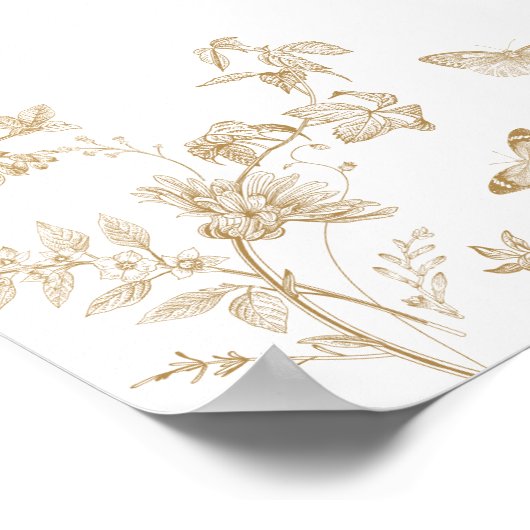 金ゴールドトイレジュイフローラバースデーパーティーウェルカムサイン ポスター (角)