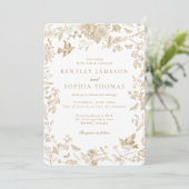 金ゴールドトイレデジュイヴィンテージフランスのフローラ結婚ズ 招待状 (スタンド正面)