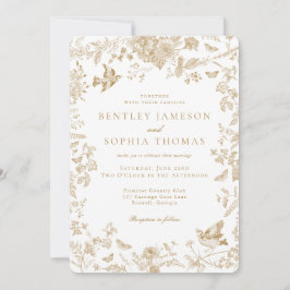 金ゴールドトイレデジュイヴィンテージフランスのフローラ結婚ズ 招待状