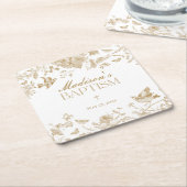 金ゴールドトイレデジュイヴィンテージフローラバプテスマ スクエアペーパーコースター (アングル)