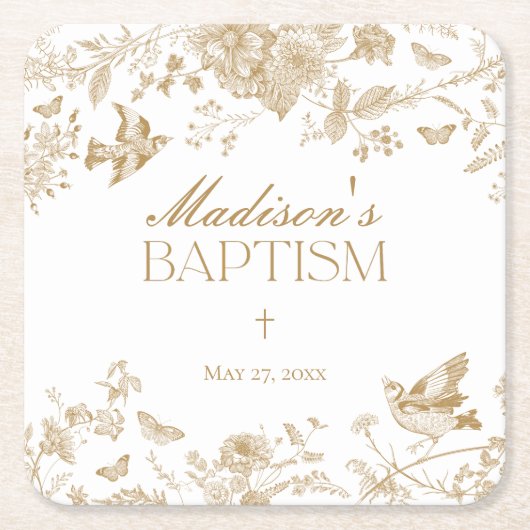 金ゴールドトイレデジュイヴィンテージフローラバプテスマ スクエアペーパーコースター (正面)