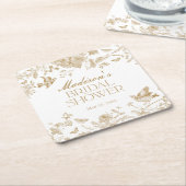 金ゴールドトイレデジュイヴィンテージフローラブライダルシャワー スクエアペーパーコースター (アングル)