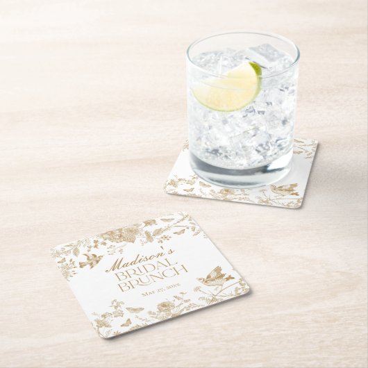 金ゴールドトイレデジュイヴィンテージフローラブライダルブランチ スクエアペーパーコースター (インサイチュ)
