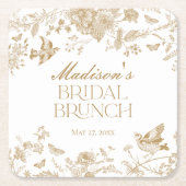 金ゴールドトイレデジュイヴィンテージフローラブライダルブランチ スクエアペーパーコースター (正面)